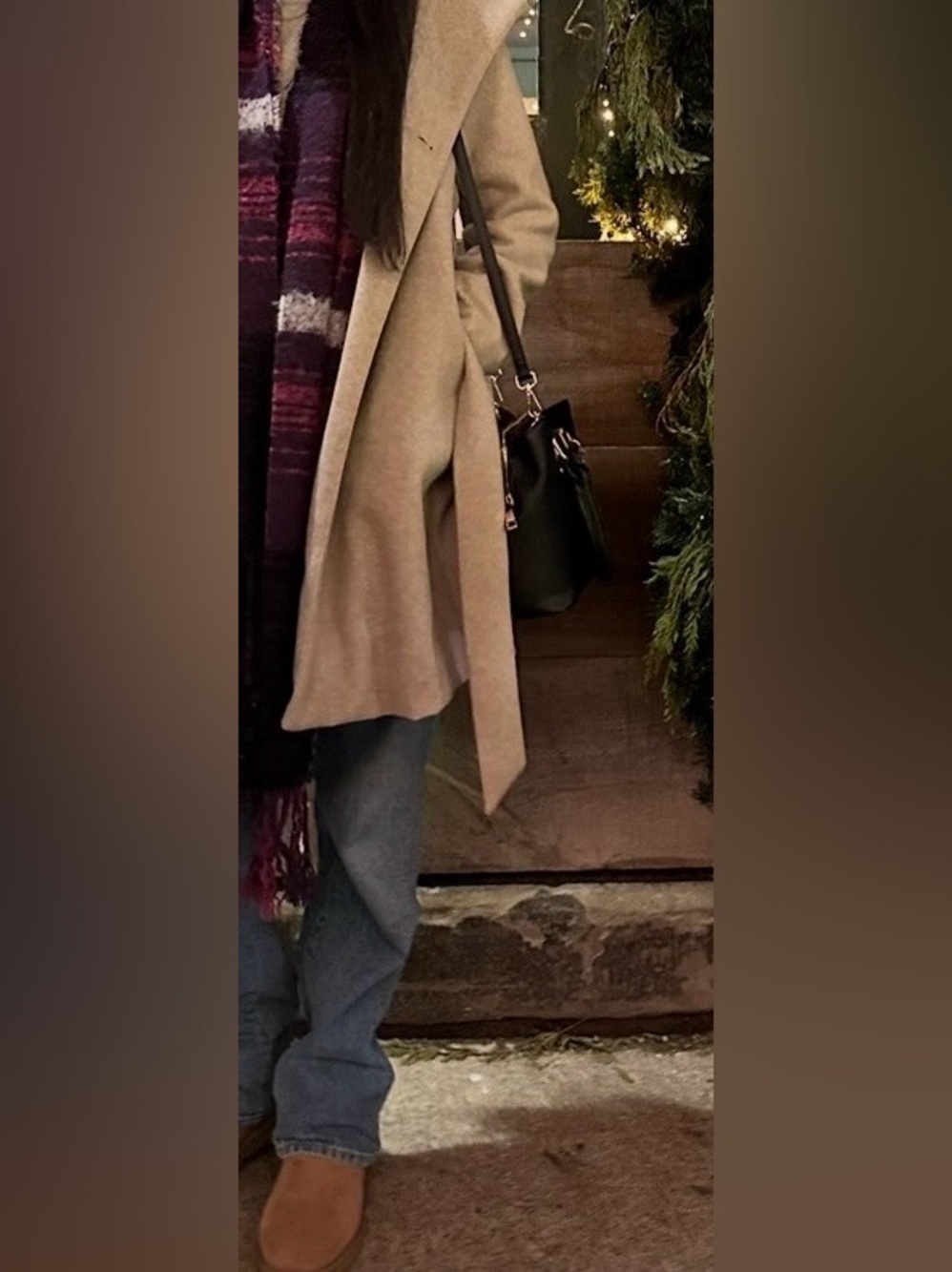 Zara Beige Double-Breasted Belted Coat with hood